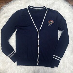 J. Crew 100% Merino Wool Button Up Cardigan with Rhinestone Flower size XS